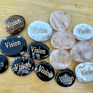 Vision Word Stone, Pocket Stone, Green Aventurine, Snowflake Obsidian, Tiger Eye, Rose Quartz, Howlite, Black Obsidian, Red Jasper