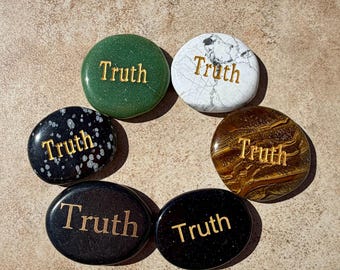 Truth Word Stone, Engraved Palm Stone, Reiki Charged, Spiritual Clarity Stone, Authenticity Gift, Etched Meditation Stone, Mindfulness Gift