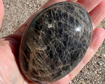 Black Moonstone Palm Stone, Choose Size, Reiki Charged, New Moon Energy, Intuition Stone, Sacral Chakra, Emotional Balance