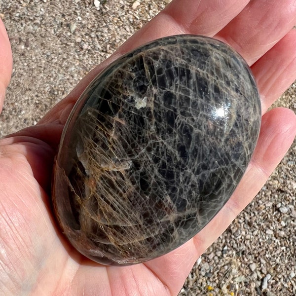 Black Moonstone Palm Stone, 2.35-3 inches, Choose Size