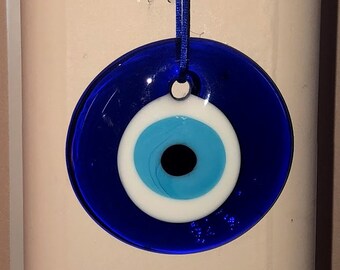 Evil Eye Wall Hanging; Cobalt Blue; 3 1/4 inches; Turkish Lucky Eye Talisman, Protective Amulet; Spiritual Protection; Housewarming Gift