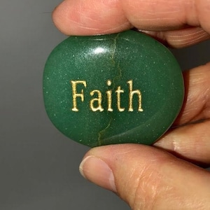 Faith Etched Word Stone, Pocket Stone, Red Jasper, Rose Quartz, Howlite, Tiger Eye, Green Aventurine, Black Obsidian, Snowflake Obsidian