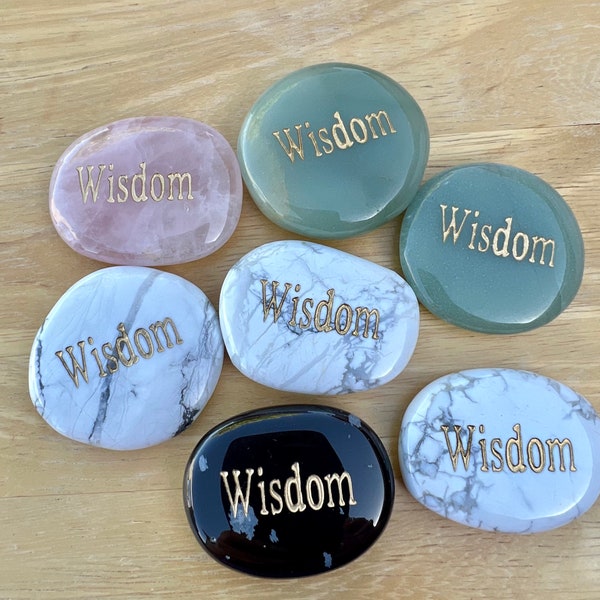 Wisdom Word Stones, Pocket Stone, Aventurine, Red Jasper, Obsidian, Howlite, Snowflake Obsidian, Tiger Eye, Rose Quartz
