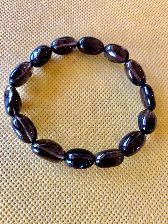 スモーキークォーツナゲットブレスレット 6-9 mmビーズ、周囲7-7.5