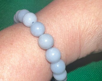 Angelite Bracelet 8mm Beads, Reiki Charged, Blue Angelite, Throat Chakra, Angel Communication, Peace