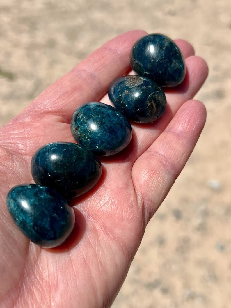 Puede incluir: Cinco piedras lisas de color verde oscuro. Las piedras son de forma ovalada y tienen un acabado brillante.