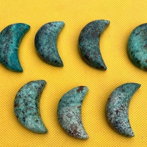 Chrysocolla, Polished Crescent Moon; Range in size from  1.72&quot;- 1.92&quot;