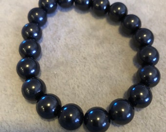 Shungite Bracelet, 10 mm Beads. Stretchy; 7.5 inches