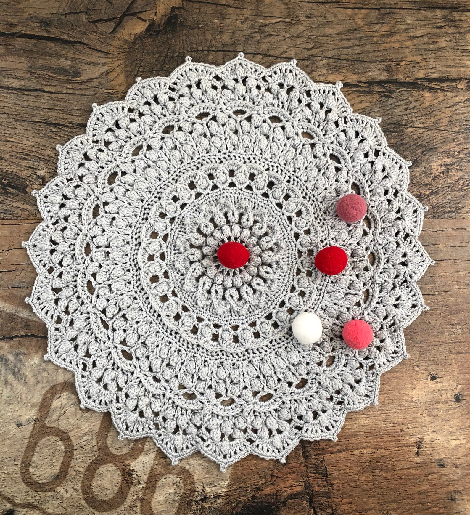 Round Lace Doily / Handmade knitted gray doily / Crochet doily Etsy