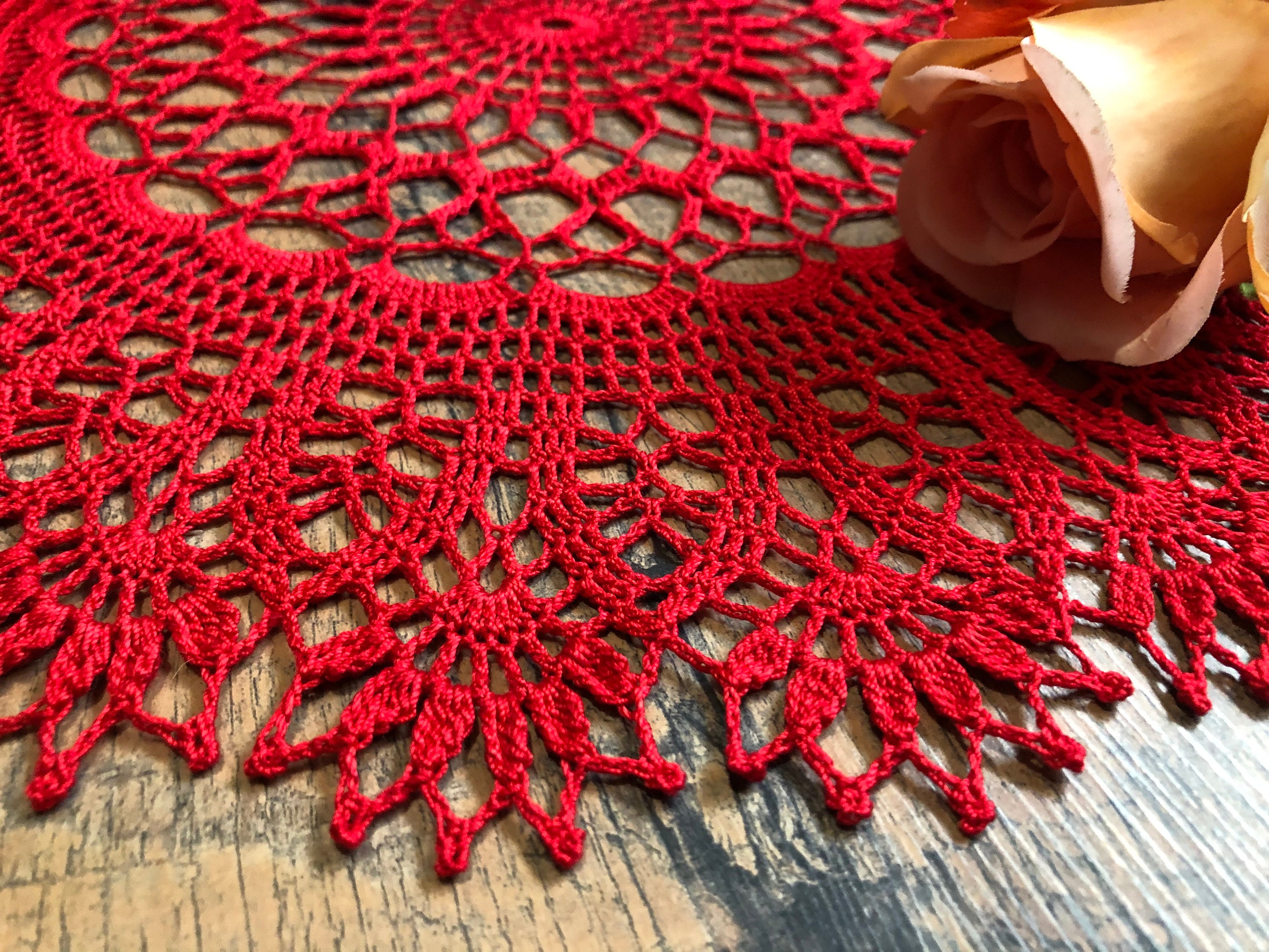 Round doily / Red lace doily / Doily tablecloth / Designer Etsy