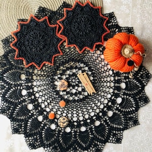 Set Gothic Doily, Crochet Black Doilies, Dark Home Decor, Halloween Doily