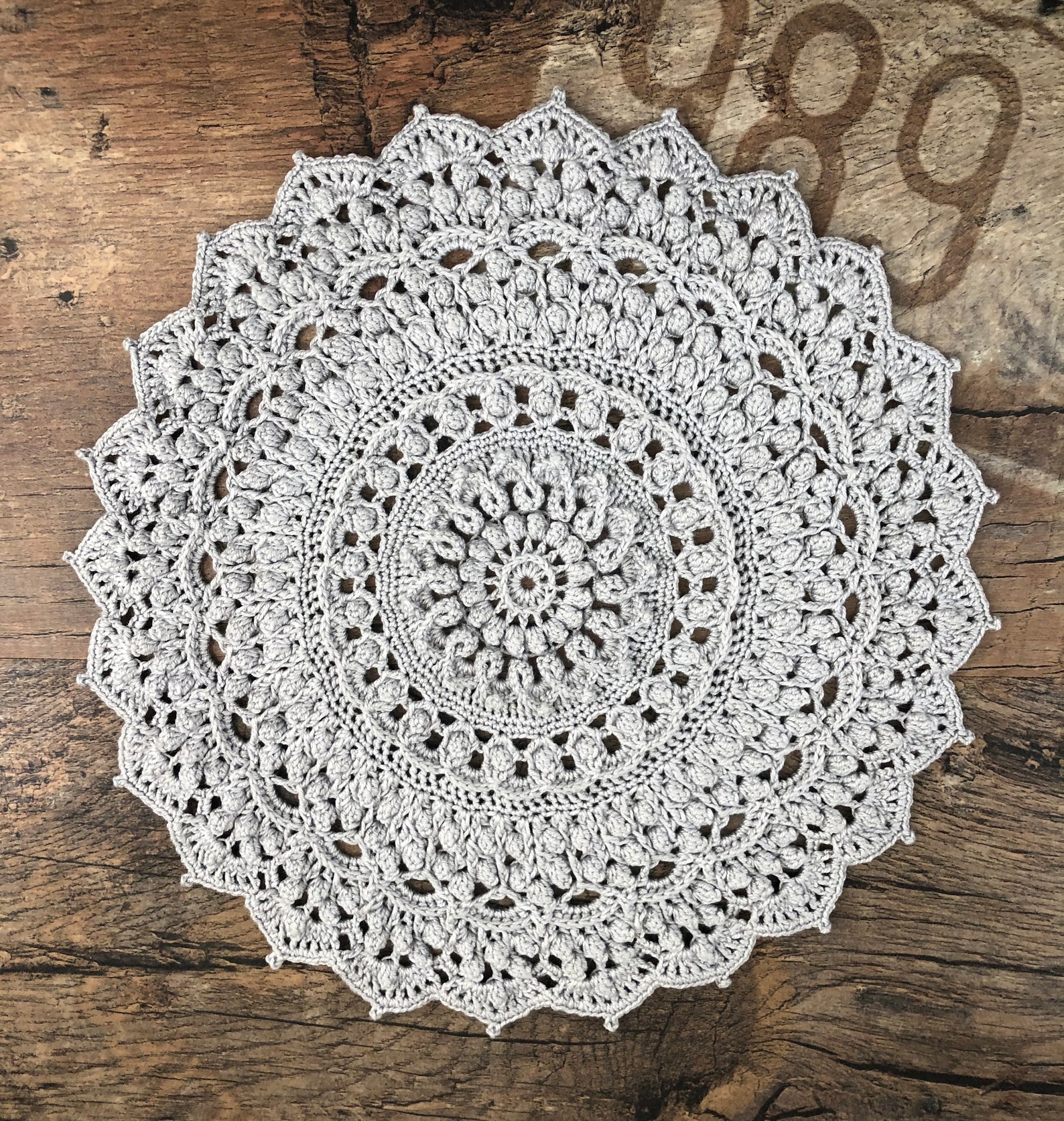 Round Lace Doily / Handmade knitted gray doily / Crochet doily Etsy