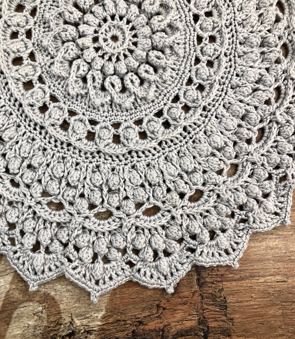Round Lace Doily / Handmade knitted gray doily / Crochet doily Etsy