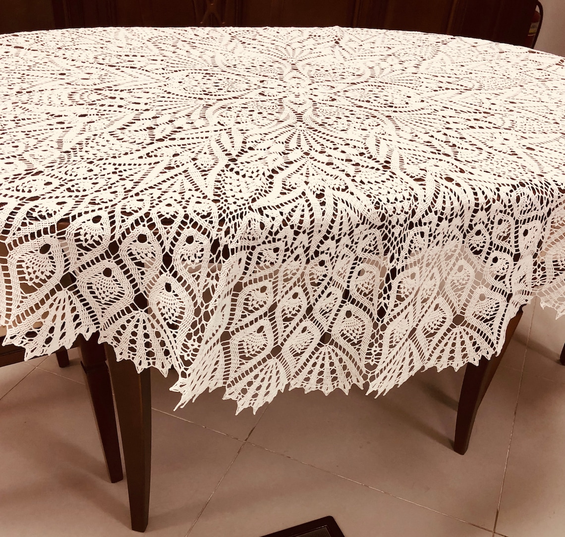 Crochet Tablecloth White Lace Doily Tablecloth Large Etsy