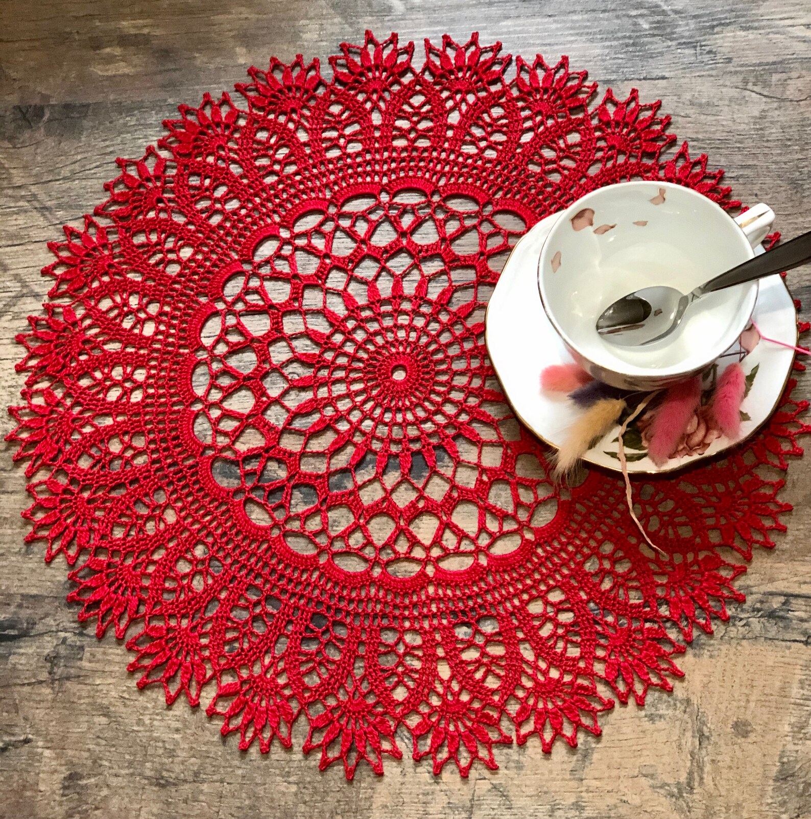 Round doily / Red lace doily / Doily tablecloth / Designer Etsy