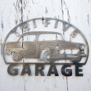 1955 Tri Five Garage Metallskylt Garagekonst Klassisk Bil Stålplakett