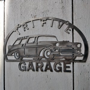 1956 Tri Five Garageskylt Metallbil Konst Station Wagon Klassisk