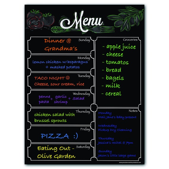 Magnetic Menu Board For Fridge With Solid Black Background Etsy