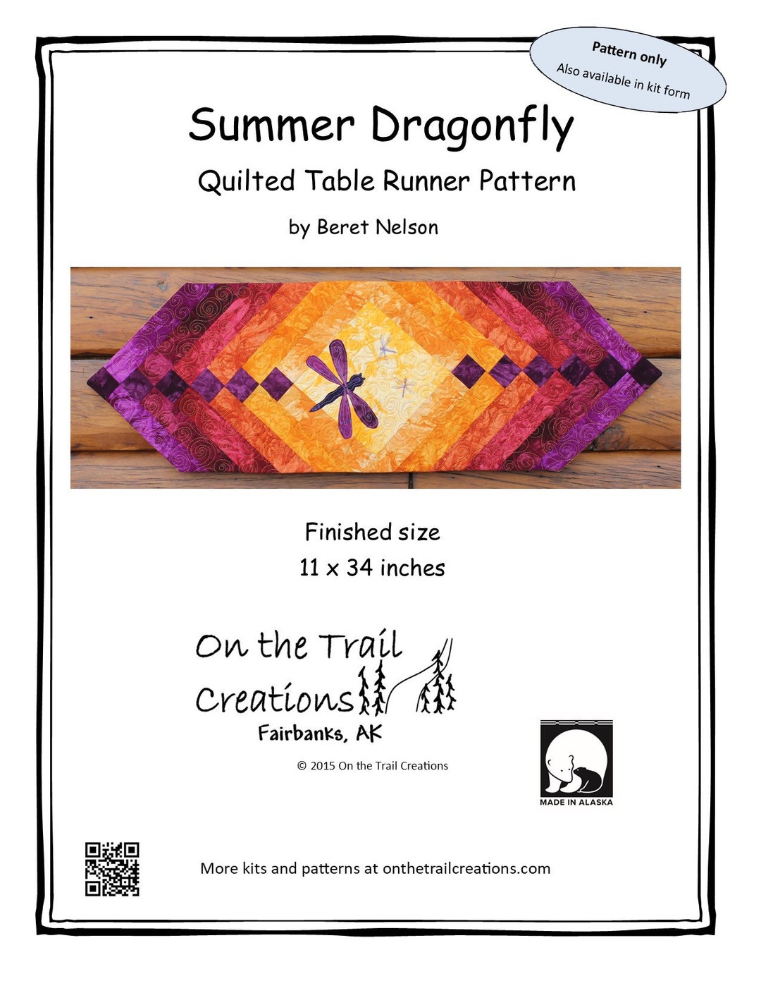 Summer Dragonfly Digital Pattern - Quilted Table Runner Pattern ...