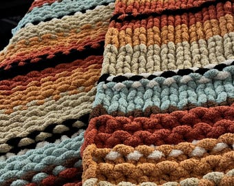 Chunky Hand Knit Arizona Sunset Striped Chenille Throw
