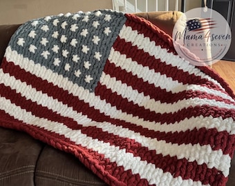 Chunky Knit American Flag Blanket Throw Blanket