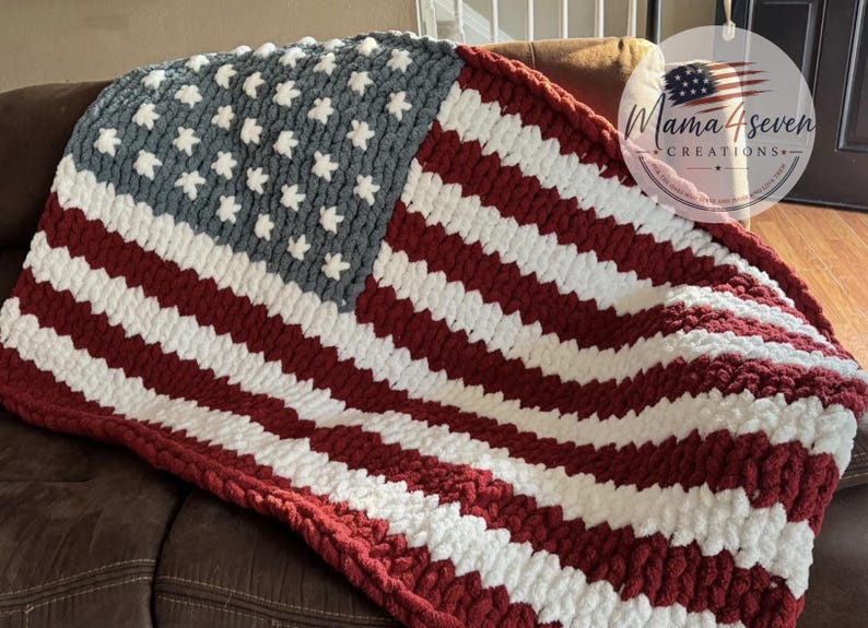 Chunky Knit American Flag Blanket Throw Blanket image 1