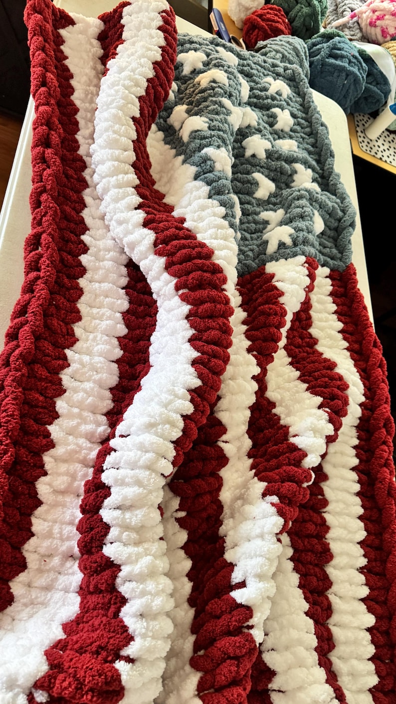 Chunky Knit American Flag Blanket Throw Blanket image 4