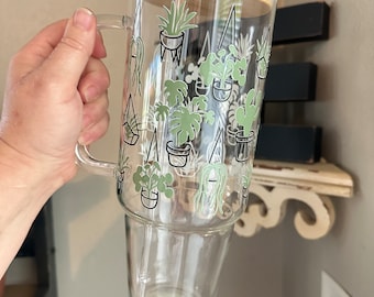 Plant Lover 40oz Glass Tumbler with Handle & Bamboo Lid