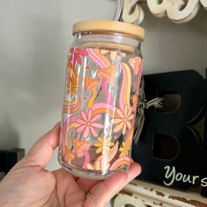 Retro Mushroom  Iced Coffee Beer Can Glass | Mushroom  floral coffee glass | retro beer can glass