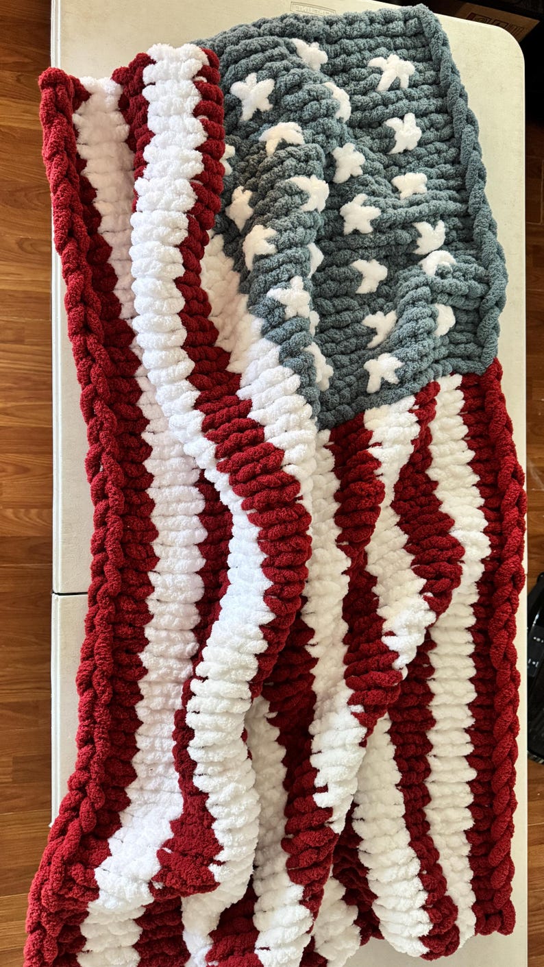 Chunky Knit American Flag Blanket Throw Blanket image 3