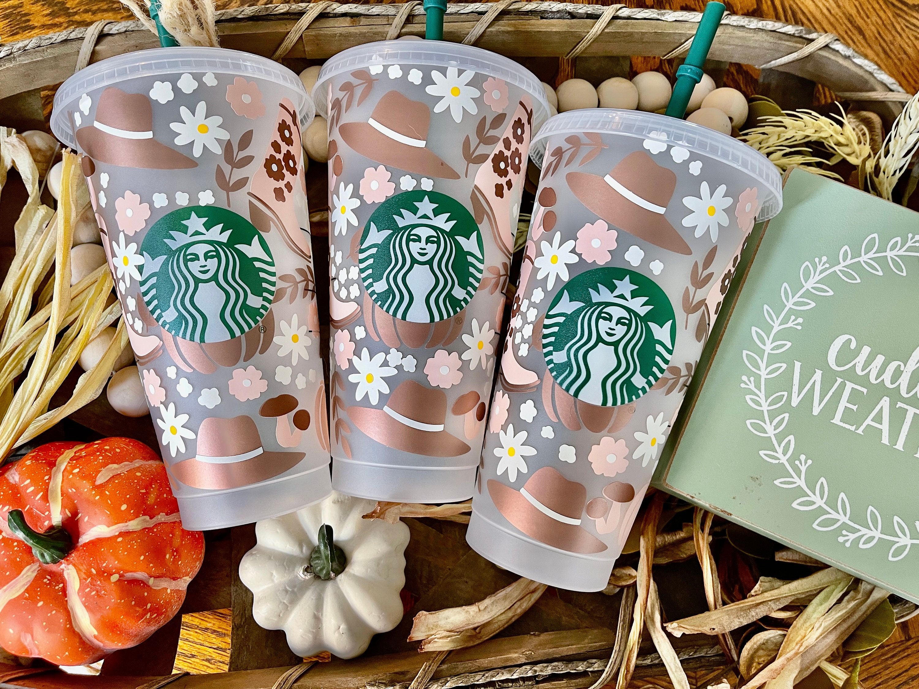 Starbucks Cold Cup Venti and Grande Starbucks Cups Retro Pumpkin Mouse Ears  Halloween Theme Pastel Color Tumbler 
