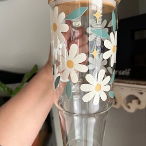 40oz Glass Tumbler, 40oz Glass with handle, Retro DaisyGlass Tumbler , Coffee Glass, Viral Coffee Glass, Retro Tumbler