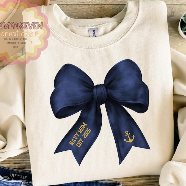 Navy Family Graduation Apparel with Coquette Bow and Custom Date
