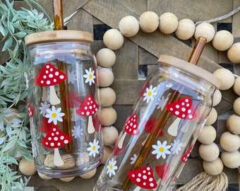Mushroom Beer Can Glass | Floral Iced Coffee Glass