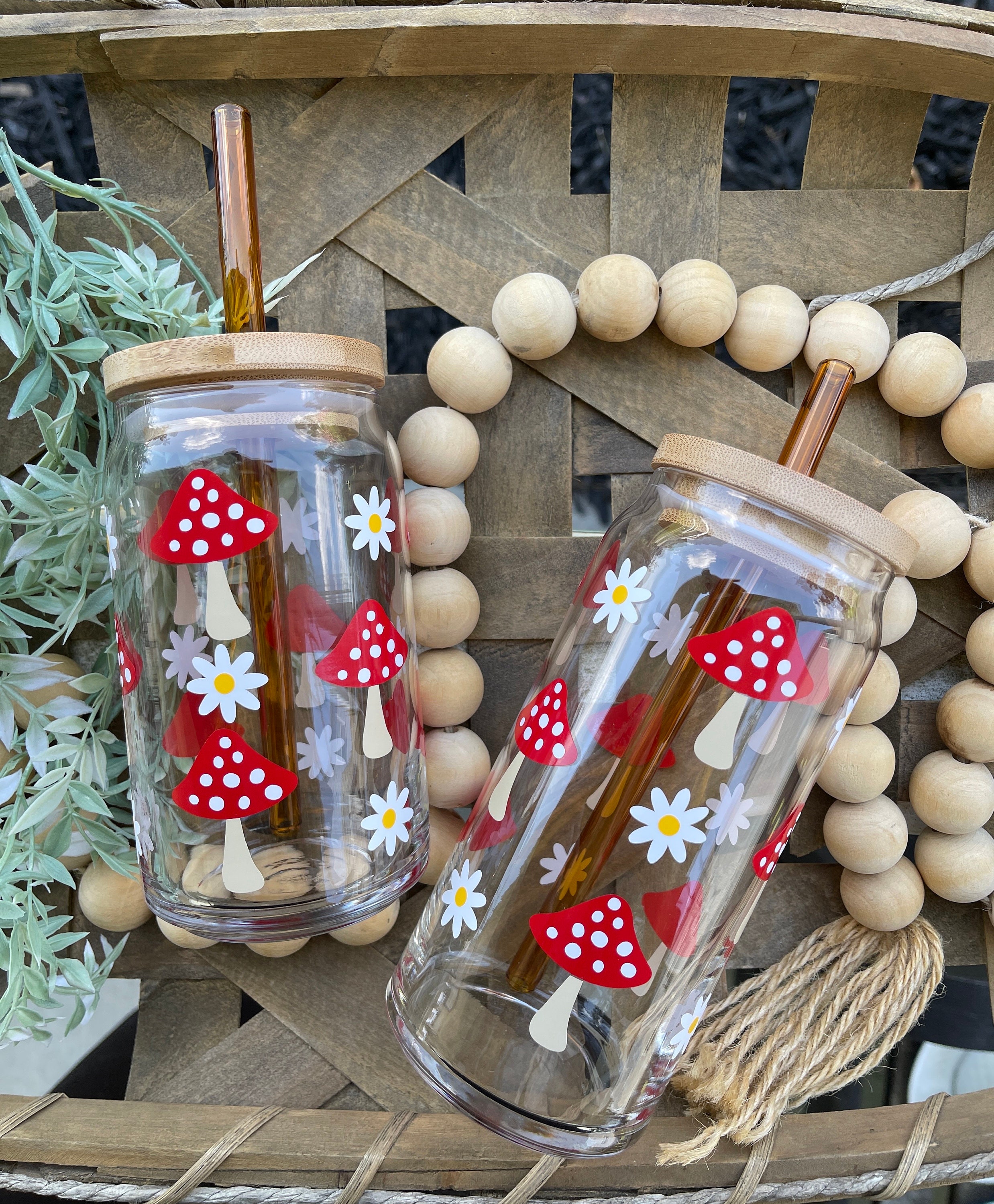 Mushroom Cups 16oz Beer Can Glass Mason Jar with Lid and Straw and Cleaning  Brush Iced Coffee Cup Tu…See more Mushroom Cups 16oz Beer Can Glass Mason