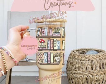 Cute Book Library 40oz Glass Tumbler with Handle