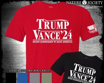 Trump Vance 2024 T-Shirt Never Surrender Save America MAGA RINOs Beware Trump Zug Retro Regan Style Design Konservativer Patriot 1776