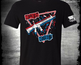 Modern Musket Shirt Retro 1990s 1980s AR15 Retro Paint Splatter 2nd Amendment Gun Rights Red White and Pew 4th Of July Patriotic American
