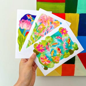 Conjunto de cartões comemorativos de carpas koi | 6 cartões + envelopes