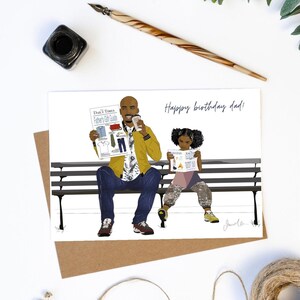 Cartão de aniversário para pai, cartão de felicitações étnico-urbano, pai e filha negros,