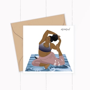Carte de yoga fille noire, femmes noires séropositives, pose de sirène, amateur de yoga.