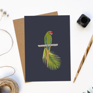 Carte perroquet, carte pour notes oiseau tropical, carte de voeux beauté émeraude