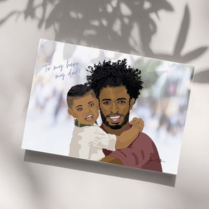 Meu Herói...Meu Pai, Pai e Filho Cartão de Saudações Urbano, Cartão de Aniversário Mágico do Homem Negro