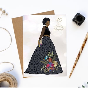 40 and Fabulous, afrocentrische 40e verjaardagskaart, mijlpaal verjaardag, zwarte vrouw jaren 40, zwarte meid magie