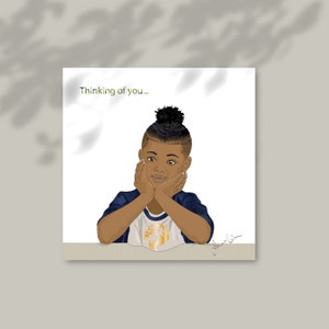 Je pense à vous, Black Boy Magic, carte d'encouragement pour la famille et les amis.