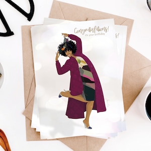 Les talons, félicitations, c'est votre anniversaire, carte pour elle, carte d'amitié, illustration de fille noire.