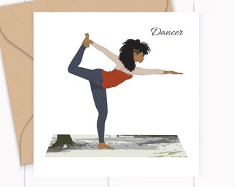 Yoga Greeting Card, The Dancer Pose, Mindfulness Gifts, Black Woman Yoga Print.