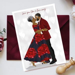 Love You Like A Love Song, Black Couple Anniversary Card, Ethnic Valentine's Card