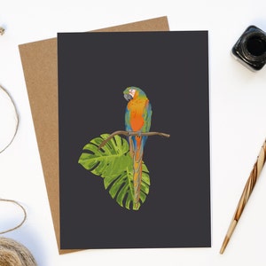 Spice Island genot! Wenskaart, papegaaienkaart, tropische vogelkaart.