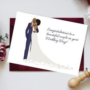 Biglietto d'auguri per matrimonio afro, arte di coppia nera, regalo di nozze.